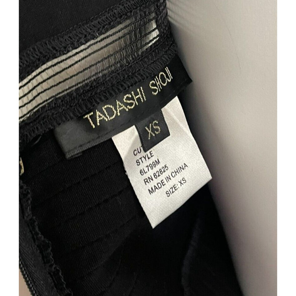 Tadashi Shoji XS Dress Black Jersey Illusions Mesh Pleat Fit Flare Cocktail - Picture 5 of 10